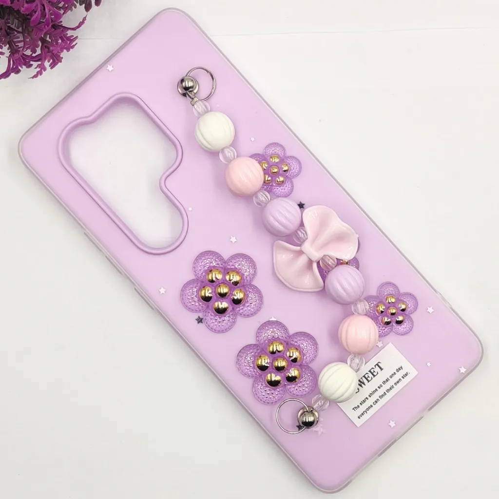 iTel S25 Ultra 4G Fancy Ladies Soft Silicone Decorative Stones & Fancy Chain Mobile Back Case (Light Purple)
