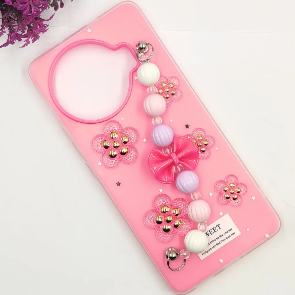Tecno Spark 20 Pro Plus 4G Fancy Ladies Soft Silicone Decorative Stones & Fancy Chain Mobile Back Case (Pink)