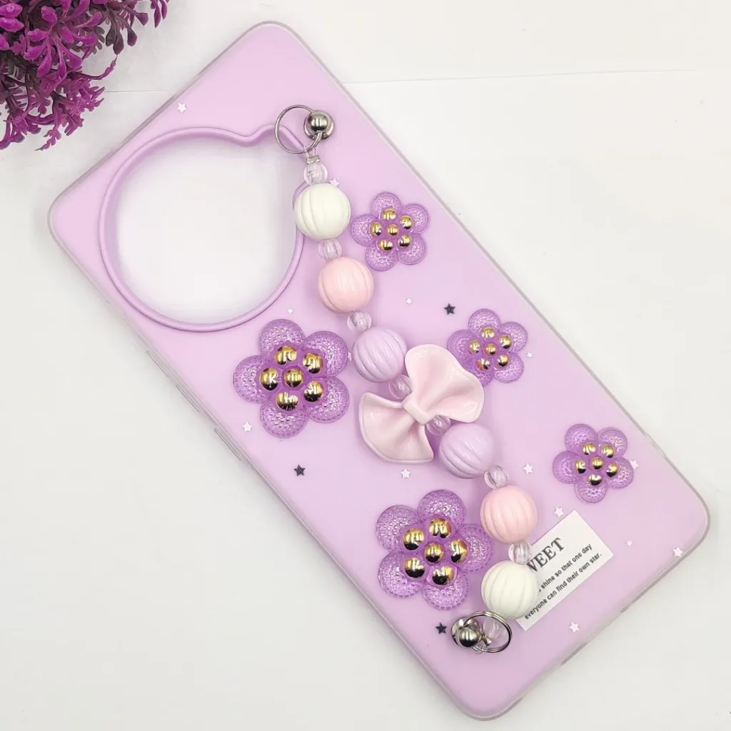 Tecno Spark 20 Pro Plus 4G Fancy Ladies Soft Silicone Decorative Stones & Fancy Chain Mobile Back Case (Light Purple)