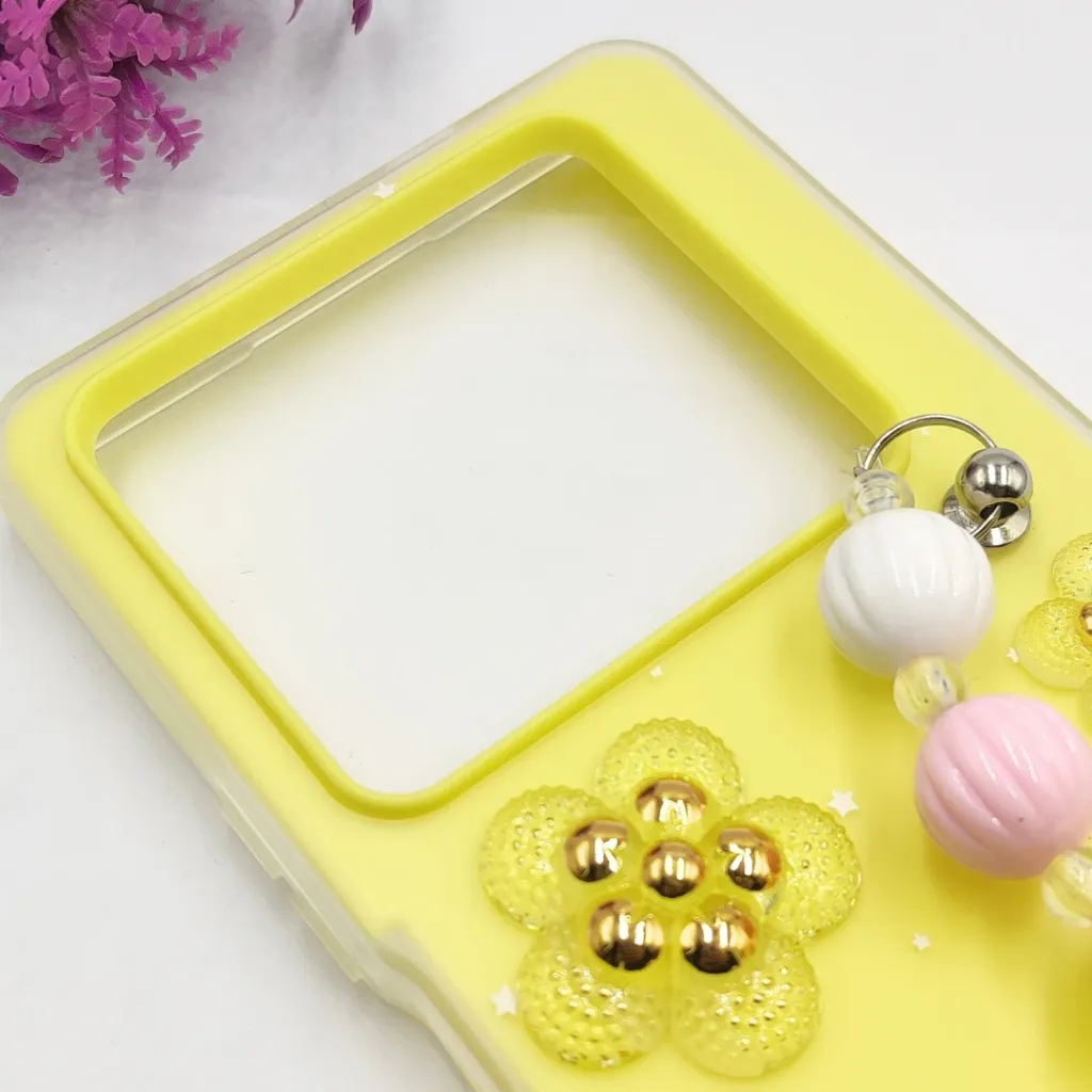 Infinix Note 40 4G Fancy Ladies Soft Silicone Decorative Stones & Fancy Chain Mobile Back Case (Yellow)