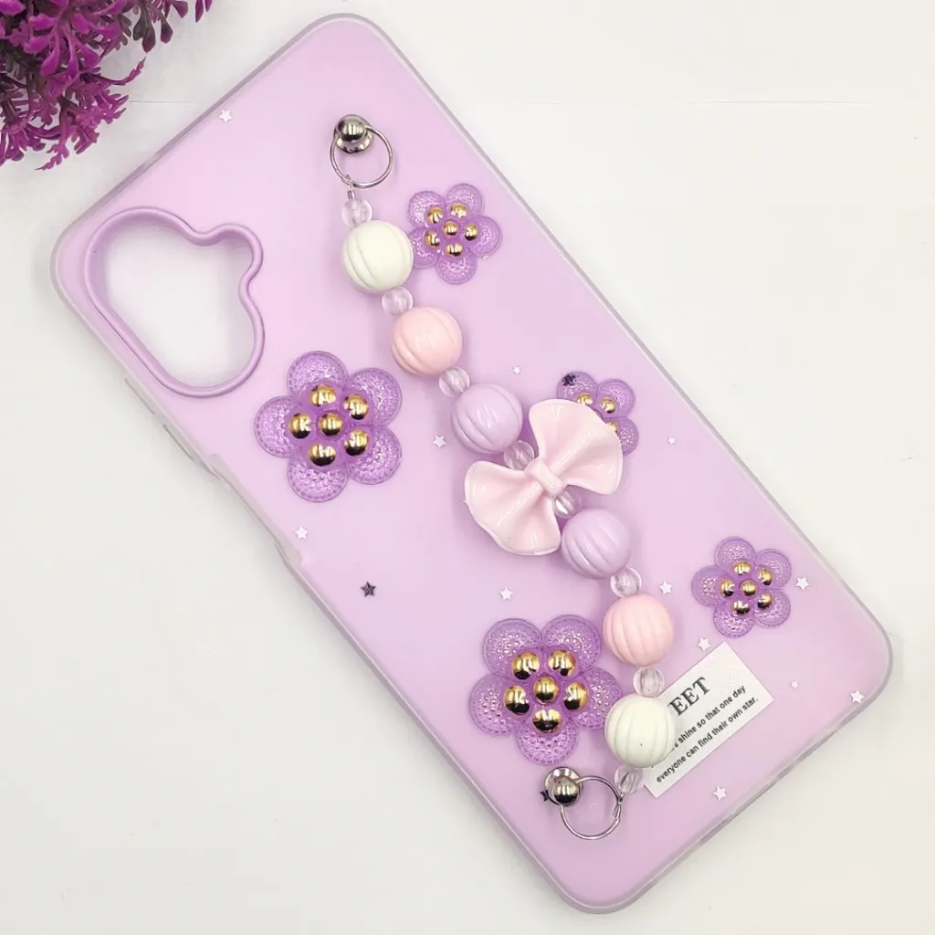 Samsung Galaxy A07 4G|5G Fancy Ladies Soft Silicone Decorative Stones & Fancy Chain Mobile Back Case (Light Purple)