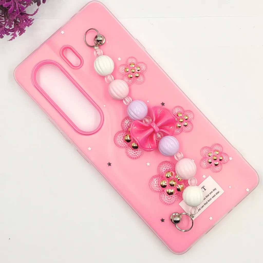 Tecno Camon 40 Pro 4G Fancy Ladies Soft Silicone Decorative Stones & Fancy Chain Mobile Back Case (Pink)