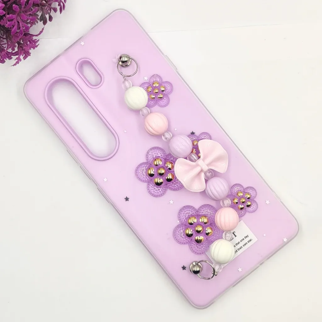 Tecno Camon 40 Pro 4G Fancy Ladies Soft Silicone Decorative Stones & Fancy Chain Mobile Back Case (Light Purple)
