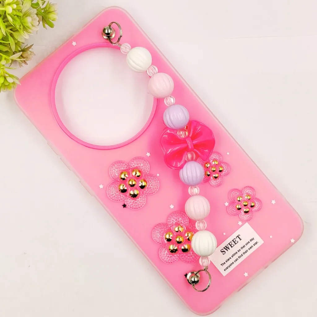 Oppo Reno 12F 4G|5G Fancy Ladies Soft Silicone Decorative Stones & Fancy Chain Mobile Back Case (Pink)