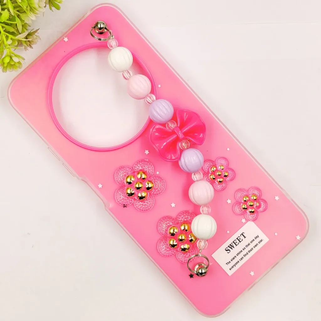 Xaiomi Redmi 14C| Poco C75 Fancy Ladies Soft Silicone Decorative Stones & Fancy Chain Mobile Back Case (Pink)