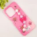 Infinix HOT 50i|Smart 9|Smart 9 HD Fancy Ladies Soft Silicone Decorative Stones & Fancy Chain Mobile Back Case (Pink)