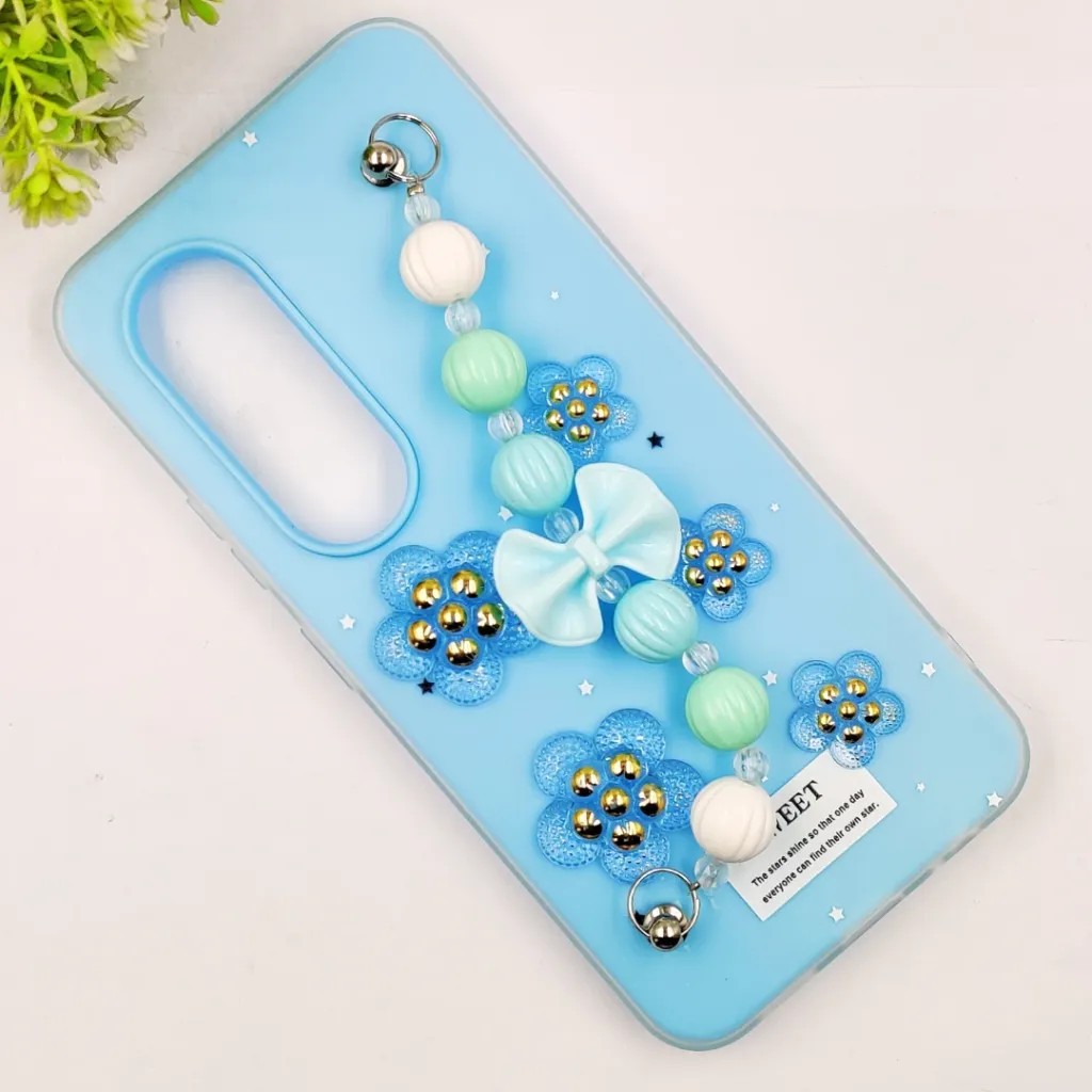 iTel S25 4G Fancy Ladies Soft Silicone Decorative Stones & Fancy Chain Mobile Back Case (Sky Blue)