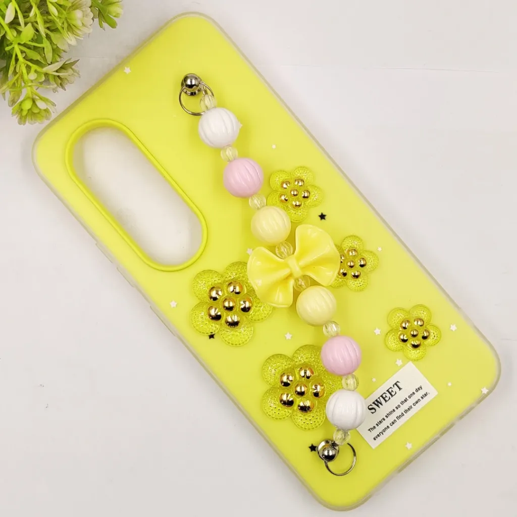 iTel S25 4G Fancy Ladies Soft Silicone Decorative Stones & Fancy Chain Mobile Back Case (Yellow)