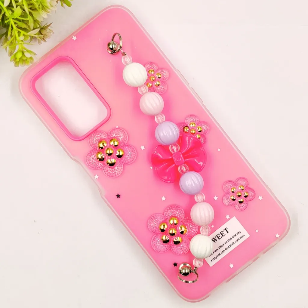 Oppo A76/A96/A36/Realme 9i Fancy Ladies Soft Silicone Decorative Stones & Fancy Chain Mobile Back Case (Pink)