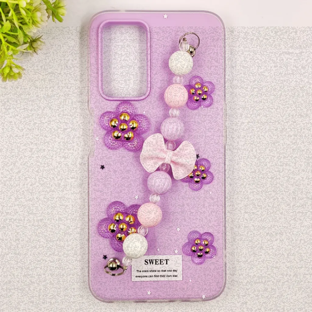 Oppo A76/A96/A36/Realme 9i Fancy Ladies Soft Silicone Decorative Stones & Fancy Chain Mobile Back Case (Light Purple)