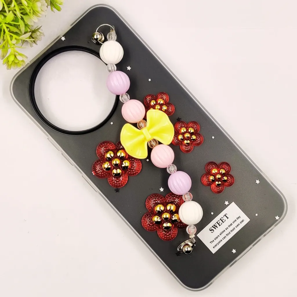 Tecno Spark 30 Pro 4G Fancy Ladies Soft Silicone Decorative Stones & Fancy Chain Mobile Back Case (Gray)