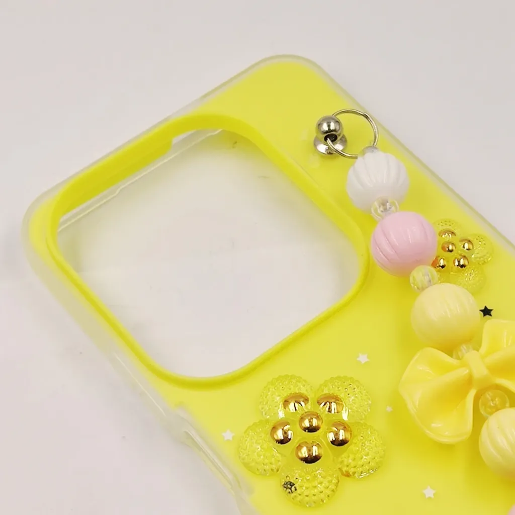 Infinix HOT 40/40 Pro/Spark 20 Pro Fancy Ladies Soft Silicone Decorative Stones & Fancy Chain Mobile Back Case (Yellow)