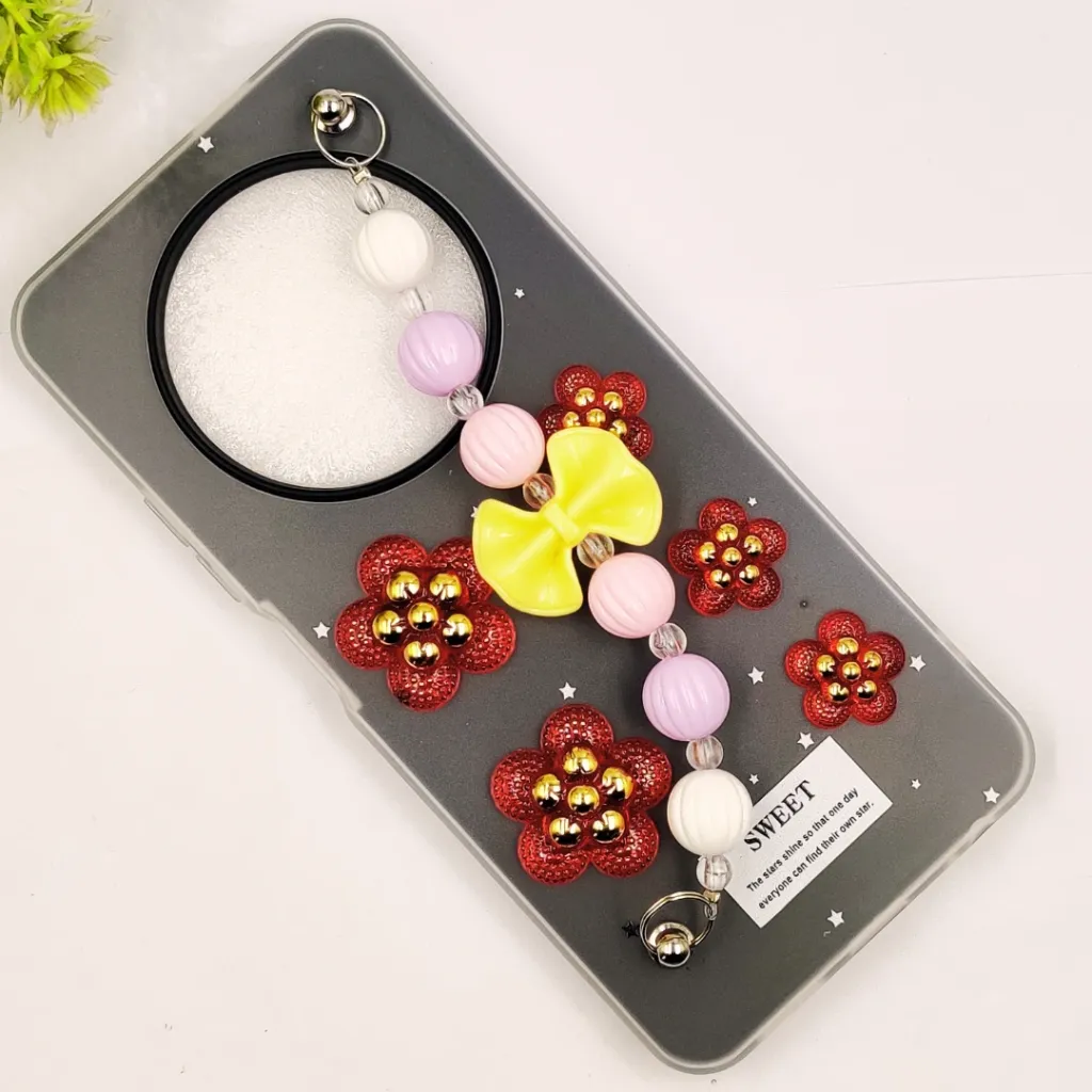 Tecno Spark 30 4G Fancy Ladies Soft Silicone Decorative Stones & Fancy Chain Mobile Back Case (Gray)