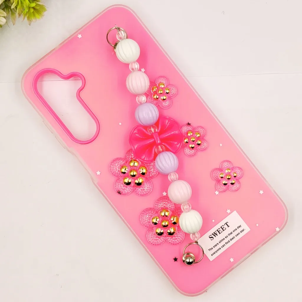 Samsung Galaxy A16 4G/5G Fancy Ladies Soft Silicone Decorative Stones & Fancy Chain Mobile Back Case (Pink)