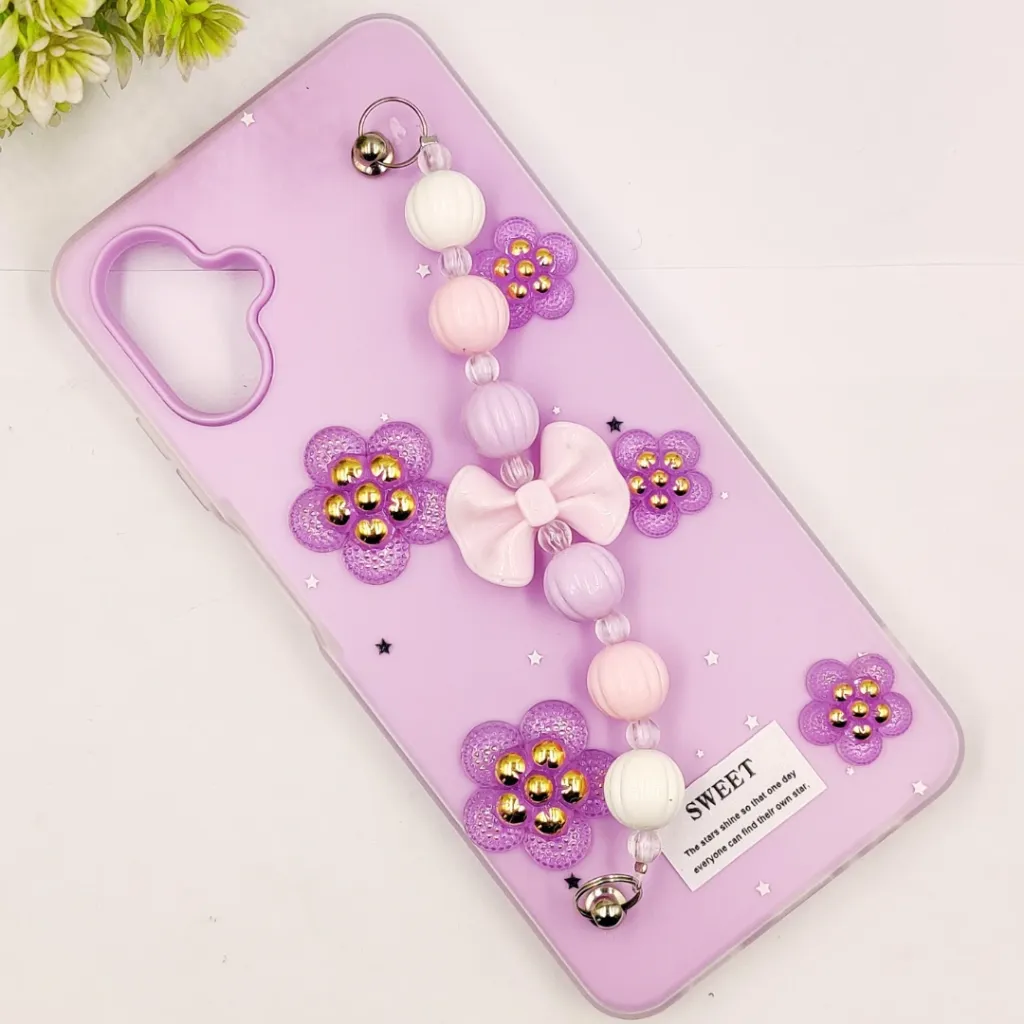 Samsung Galaxy A06 Stone & Glitter Swan Design Back Case (Light Purple)