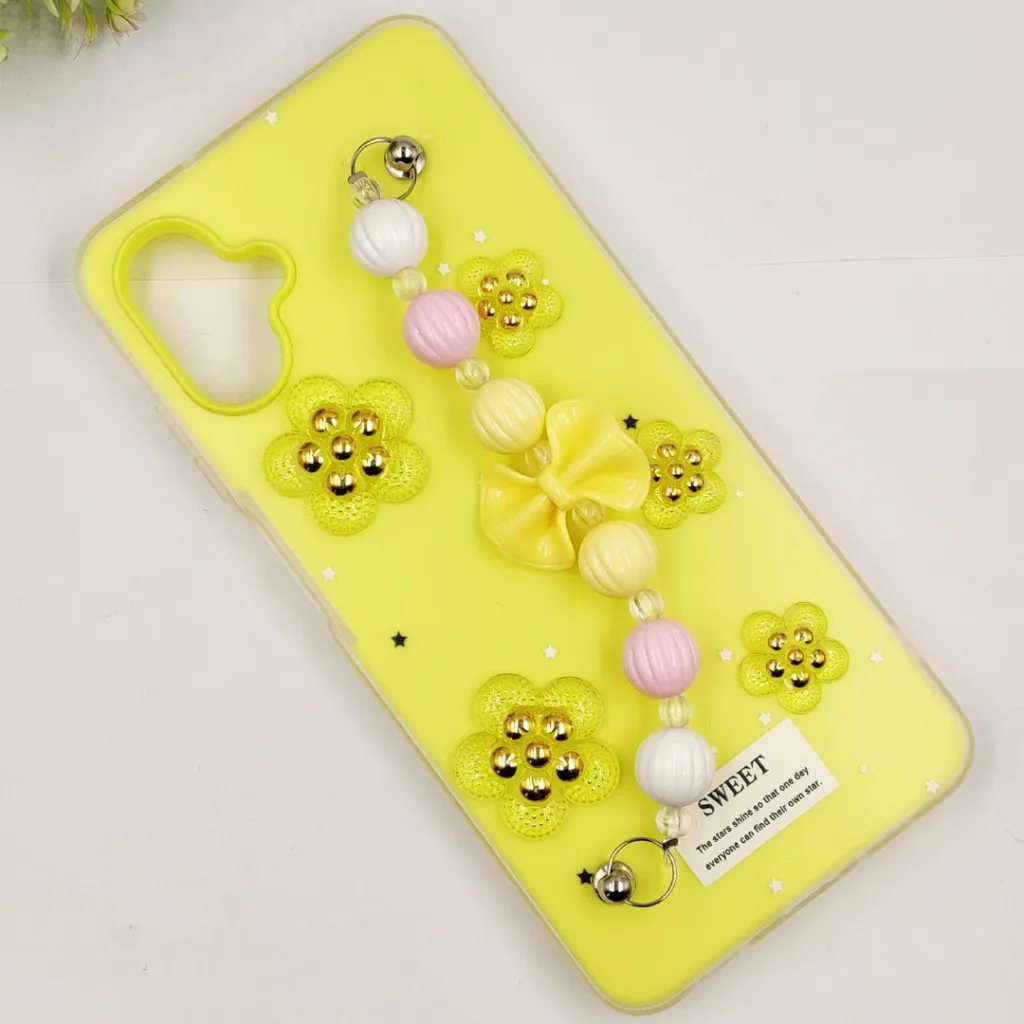 Samsung Galaxy A06 Stone & Glitter Swan Design Back Case (Yellow)