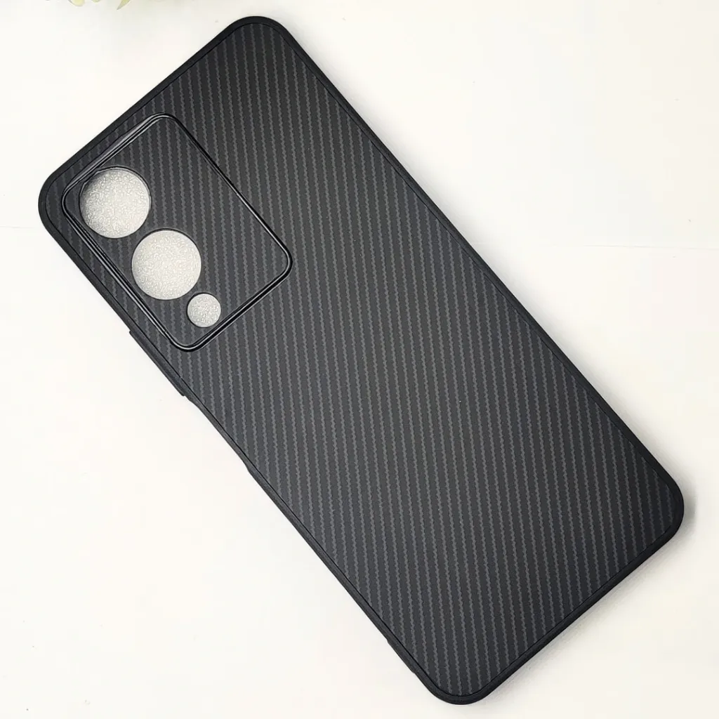 Vivo Y17S 4G 3D Carbon Fiber Texture Leather Back Case (Black)