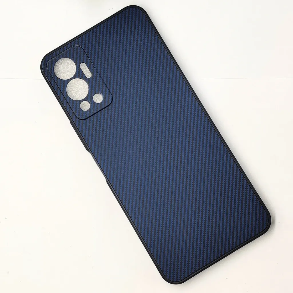 Infinix Hot 12 3D Carbon Fiber Texture Leather Back Case (Navy Blue)