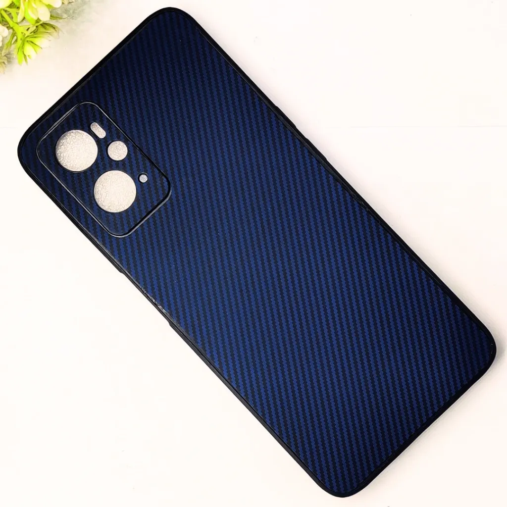 Oppo A76|A96|A36|Realme 9i 3D Carbon Fiber Texture Leather Back Case (Navy Blue)