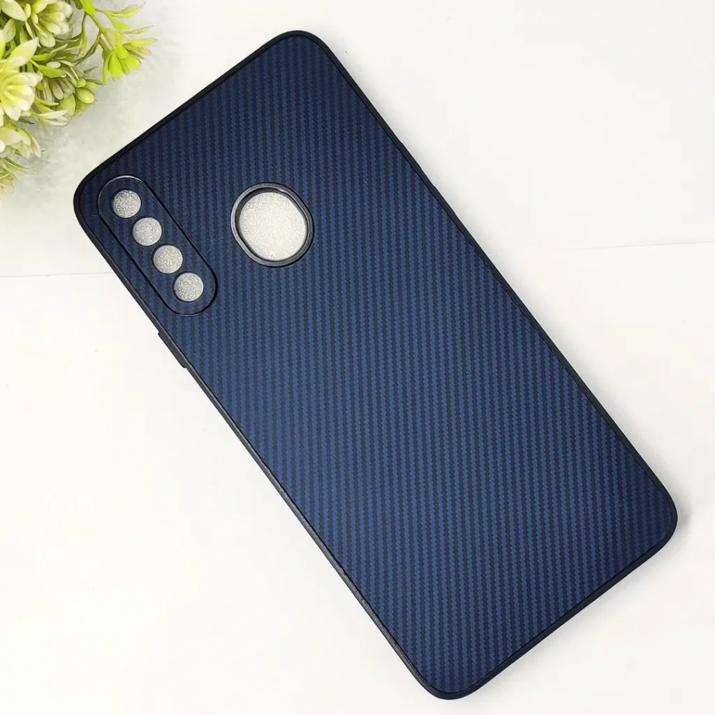 Samsung Galaxy A20s 3D Carbon Fiber Texture Leather Back Case (Navy Blue)