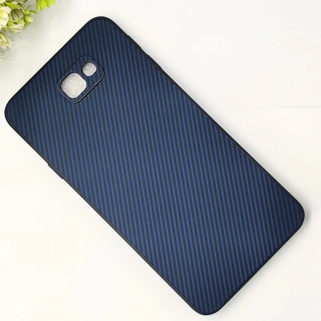 Samsung Galaxy J7 Prime 3D Carbon Fiber Texture Leather Back Case (Navy Blue)