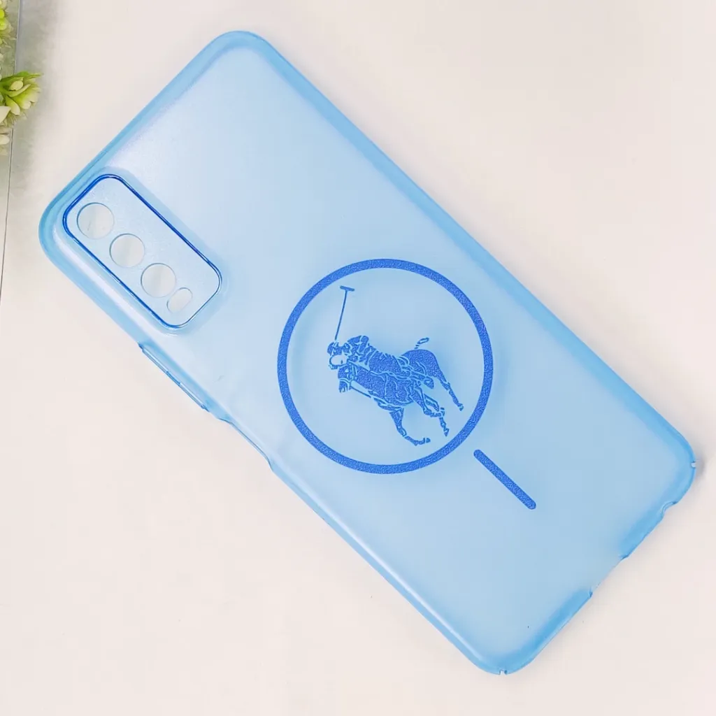 Vivo Y20|Y20i|Y20S|Y12S|Y12A 3D Matte Acrylic Side Cutt With Polo Magsafe Printed Back Case (Blue)