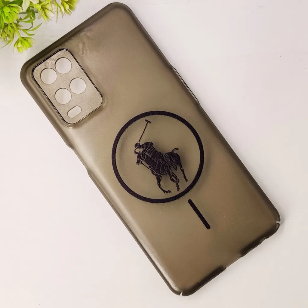 Oppo A54 3D Matte Acrylic Side Cutt With Polo Magsafe Printed Back Case (Black)