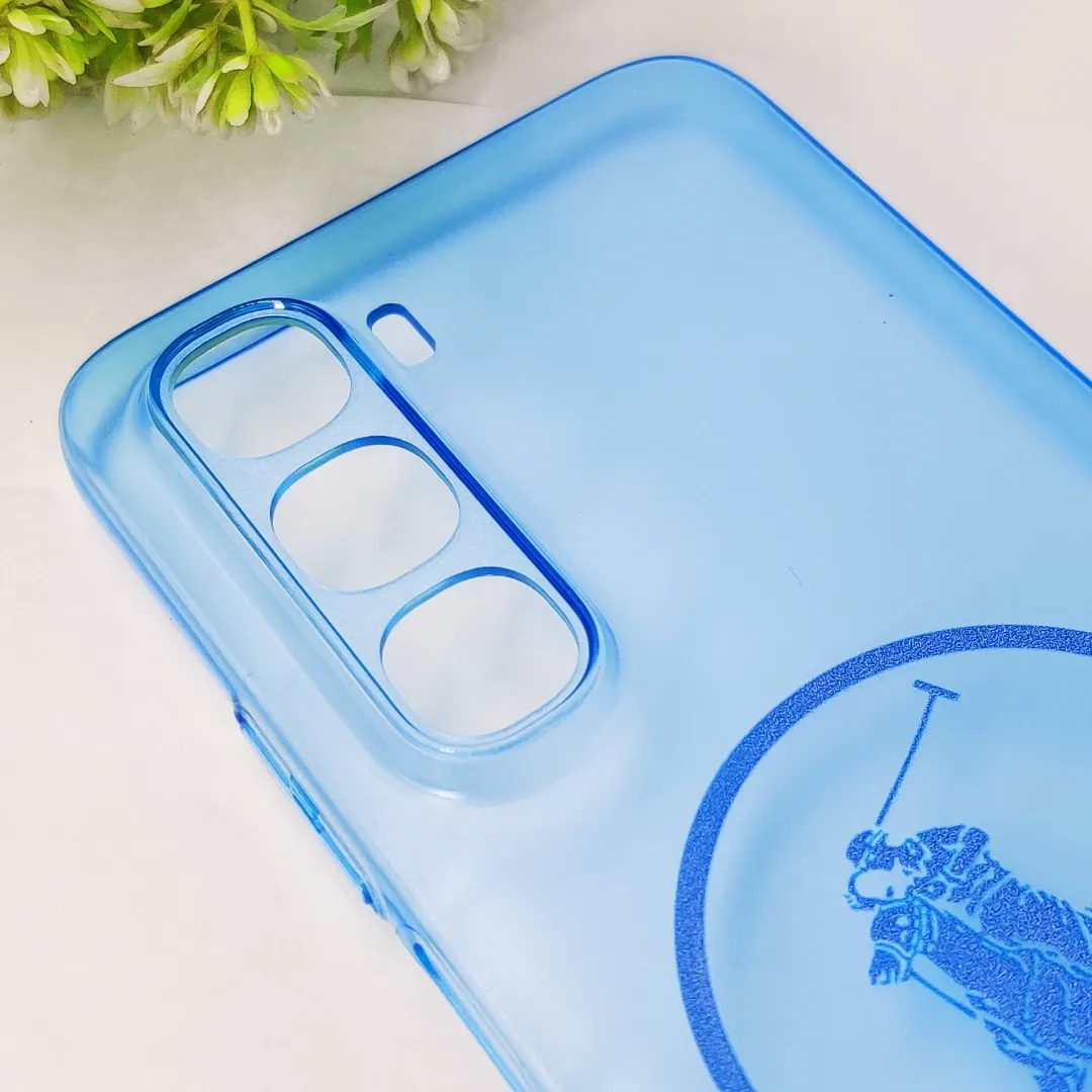 Infinix Hot 60 4G |Hot 60i 4G 3D Matte Acrylic Side Cutt With Polo Magsafe Printed Back Case (Blue)