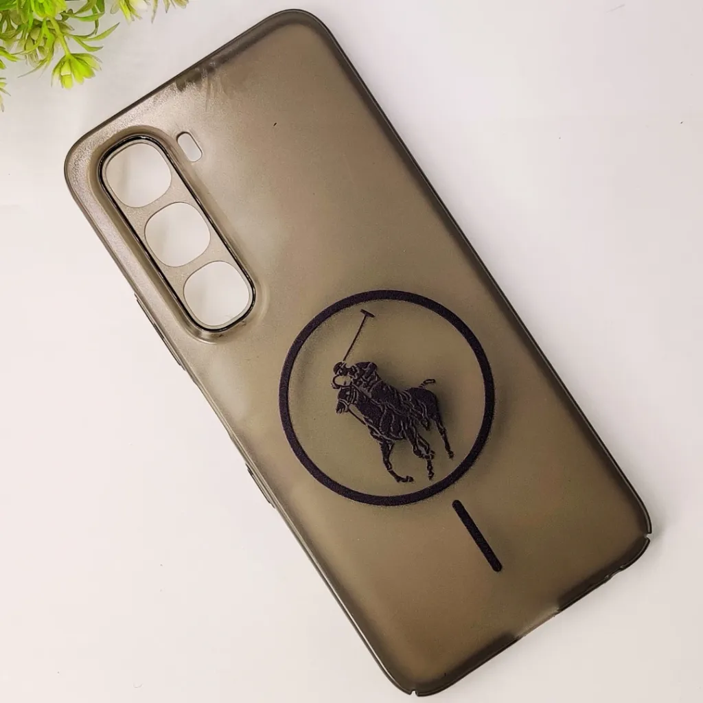 Infinix Hot 60 4G |Hot 60i 4G 3D Matte Acrylic Side Cutt With Polo Magsafe Printed Back Case (Black)