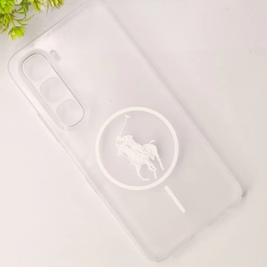 Infinix Hot 60 4G |Hot 60i 4G 3D Matte Acrylic Side Cutt With Polo Magsafe Printed Back Case (Crystal)