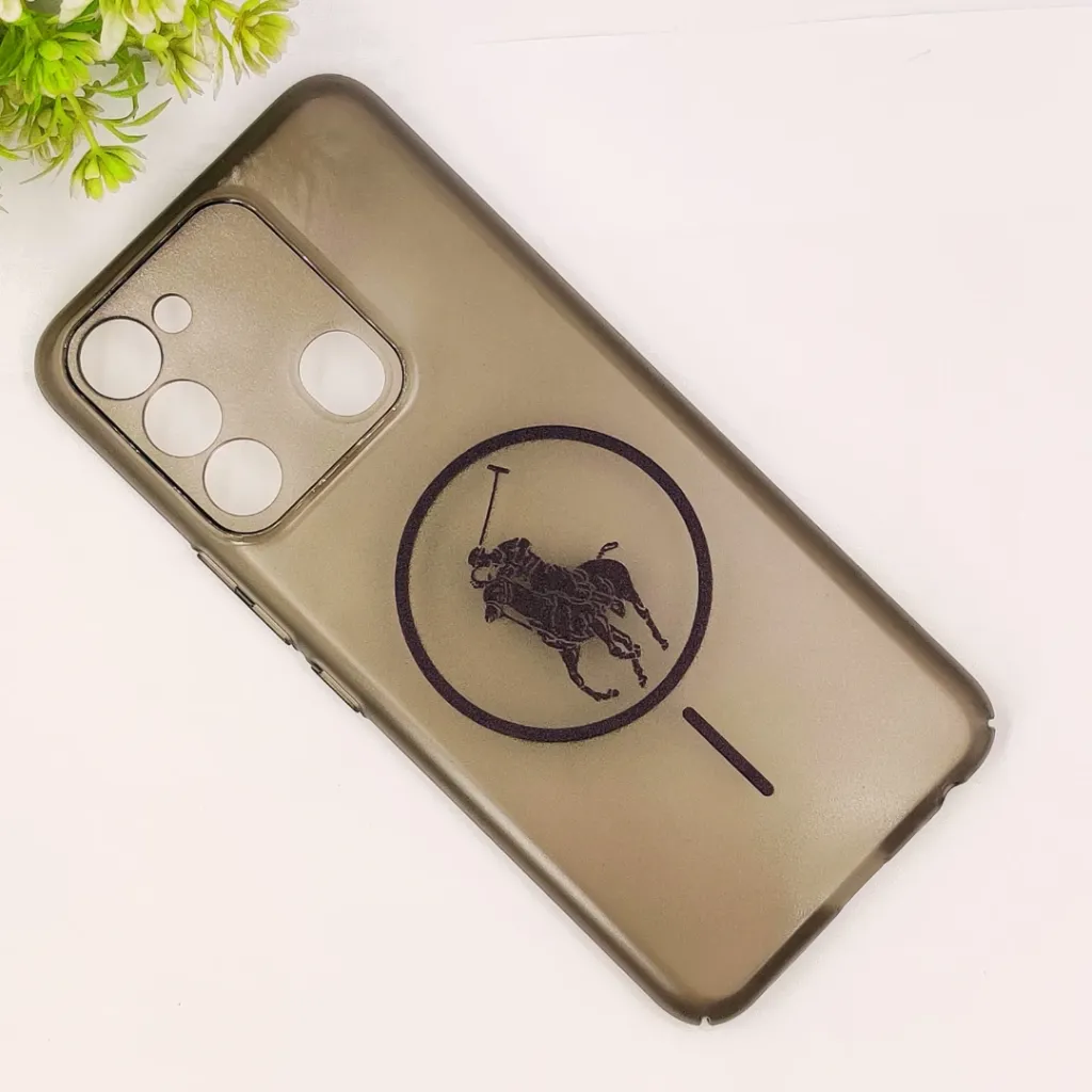 Tecno Spark 8C|Spark 9|Spark Go 2022 3D Matte Acrylic Side Cutt With Polo Magsafe Printed Back Case (Black)