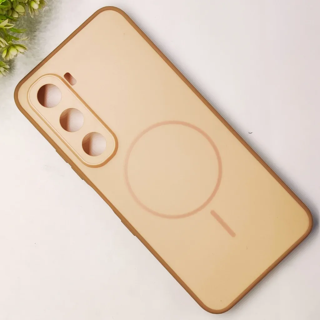 Infinix Hot 60 4G|Hot 60i 4G Classic AG Fluid Skin Silicone Magsafe Logo Back Case (Peach)