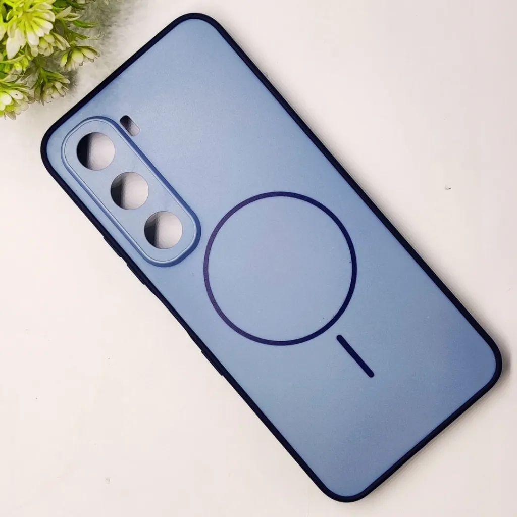 Infinix Hot 60 4G|Hot 60i 4G Classic AG Fluid Skin Silicone Magsafe Logo Back Case (Blue Gray)