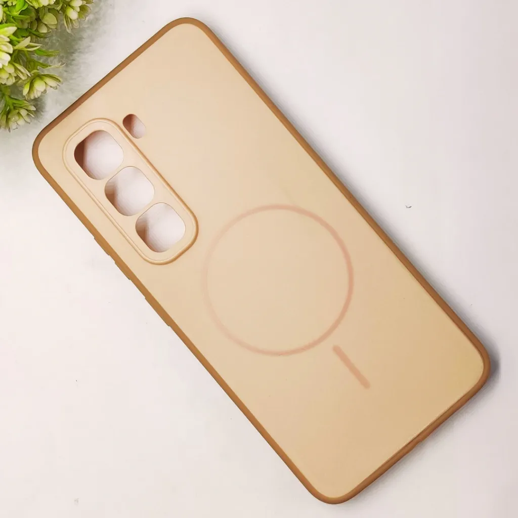 Infinix Hot 50 Pro Classic AG Fluid Skin Silicone Magsafe Logo Back Case (Peach)