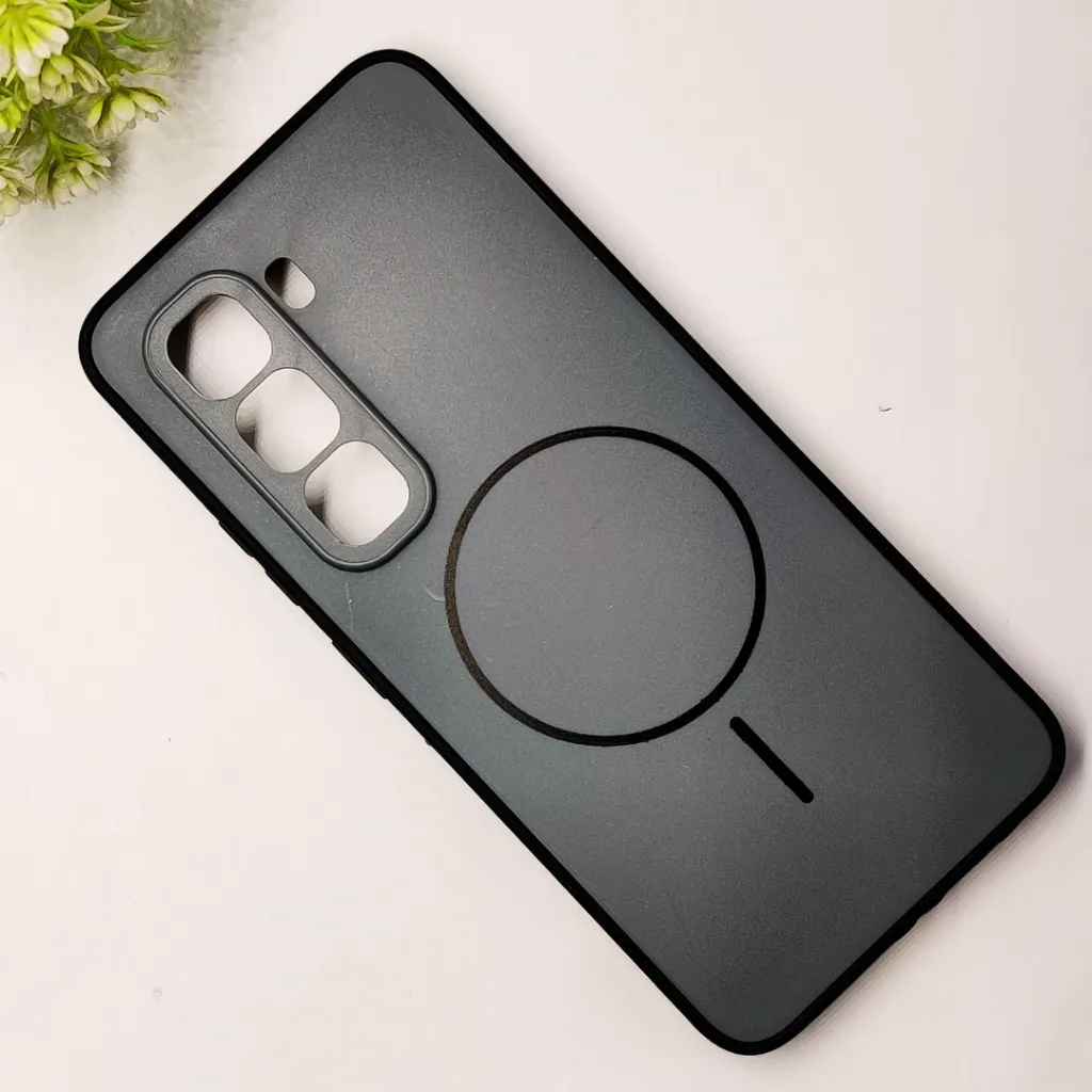 Infinix Hot 50 Pro Classic AG Fluid Skin Silicone Magsafe Logo Back Case (Gray)