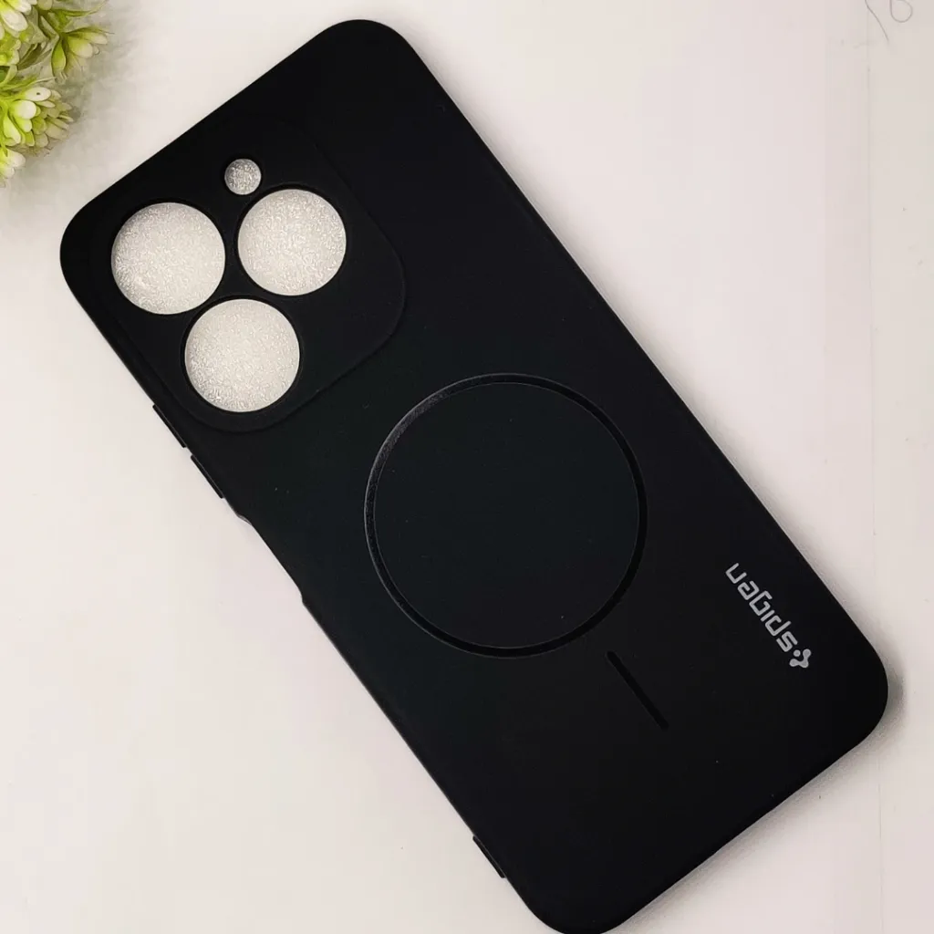 iTel A80 4G Official Spigen Soft Silky With MageSafe Print Logo Back Case (Black)