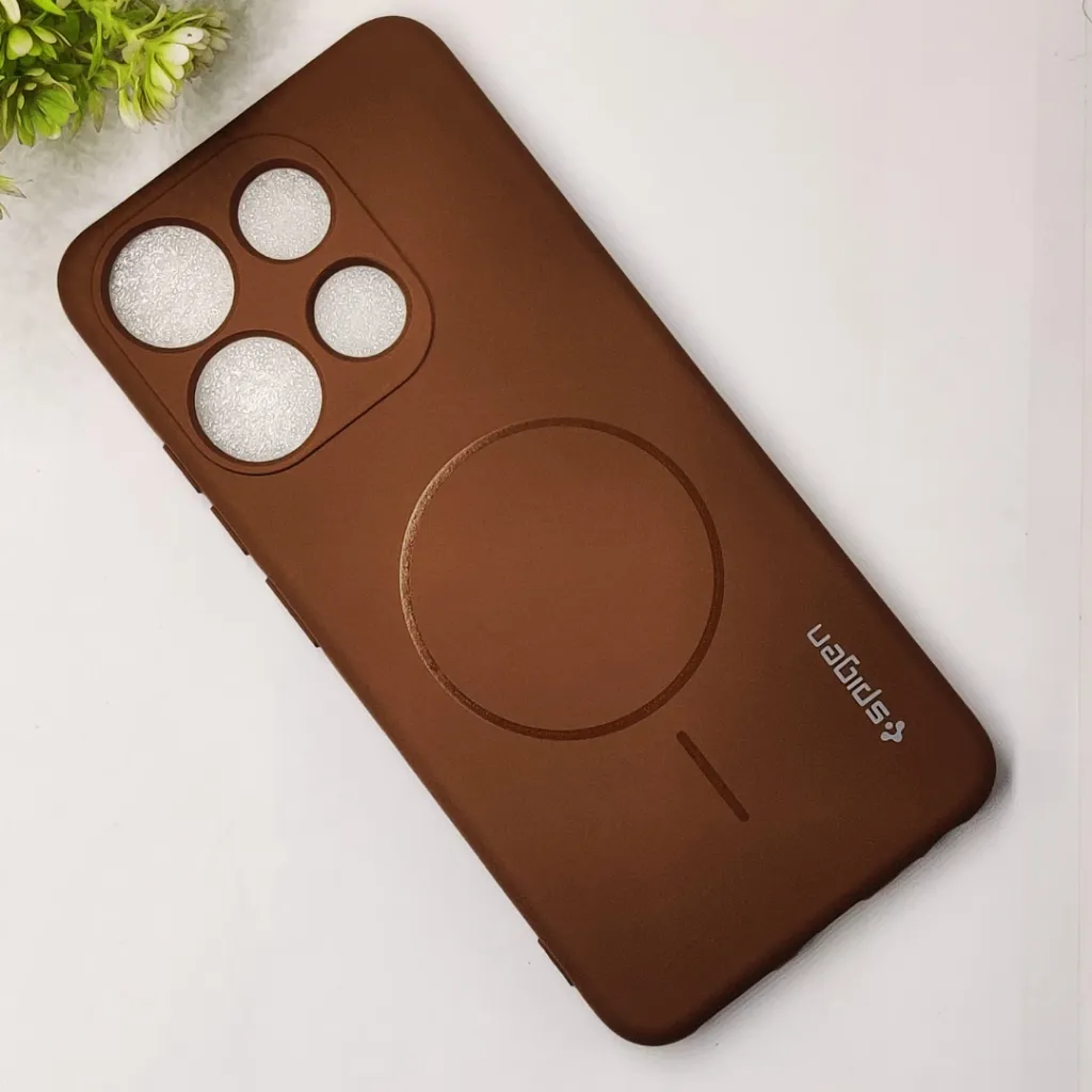 Infinix Smart 7|Tecno Pop 7 Official Spigen Soft Silky With MageSafe Print Logo Back Case (Brown)