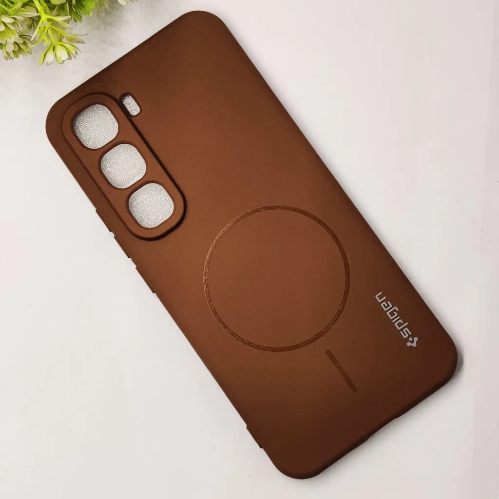 Infinix HOT 60 Pro Plus Official Spigen Soft Silky With MageSafe Print Logo Back Case (Brown)