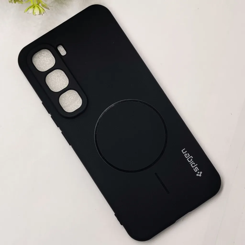 Infinix HOT 60 Pro Plus Official Spigen Soft Silky With MageSafe Print Logo Back Case (Black)