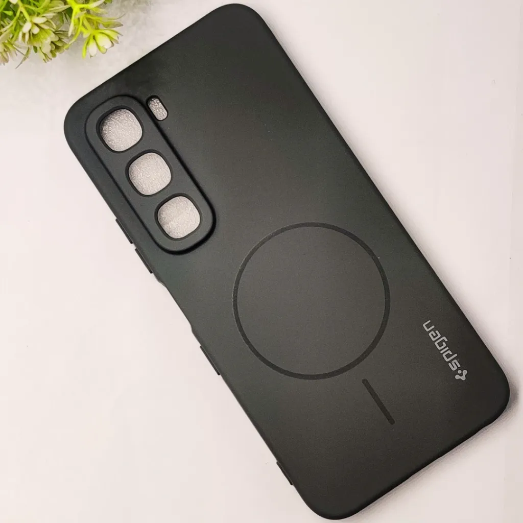 Infinix HOT 60 4G|Hot 60i 4G Official Spigen Soft Silky With MageSafe Print Logo Back Case (Gray)