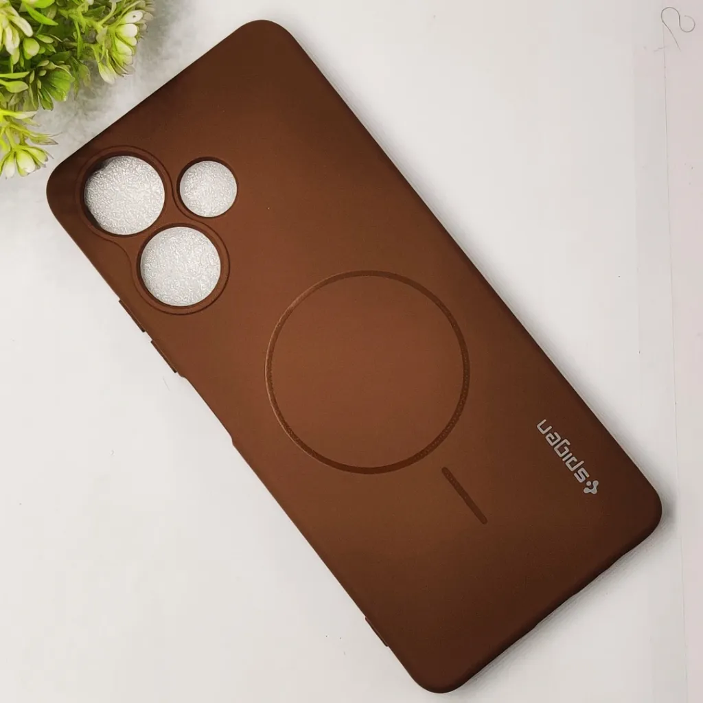 Infinix Hot 30 Official Spigen Soft Silky With MageSafe Print Logo Back Case (Brown)