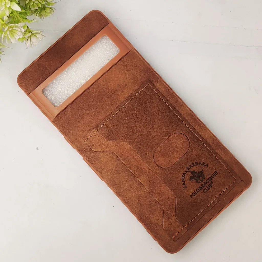 Google Pixel 7 Pro Santa Barbara POLO & RACQUET Club Synthetic Leather With Card Holder Mobile Back Case (Brown)
