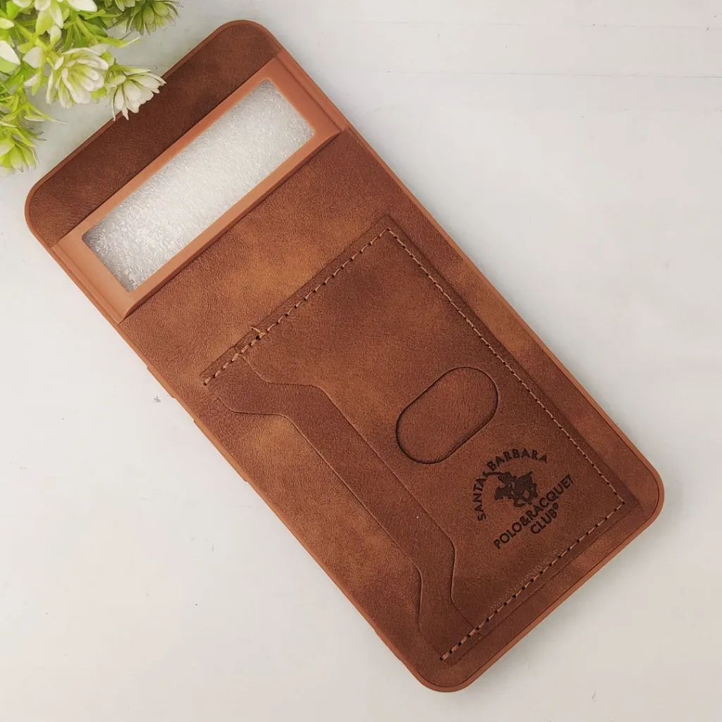 Google Pixel 8 Pro Santa Barbara POLO & RACQUET Club Synthetic Leather With Card Holder Mobile Back Case (Brown)