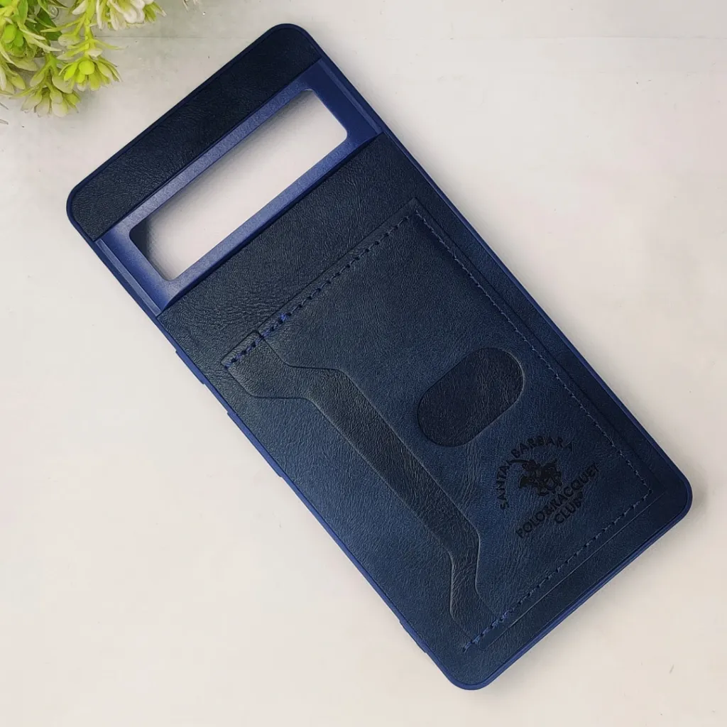 Google Pixel 8 Pro Santa Barbara POLO & RACQUET Club Synthetic Leather With Card Holder Mobile Back Case (Navy Blue)