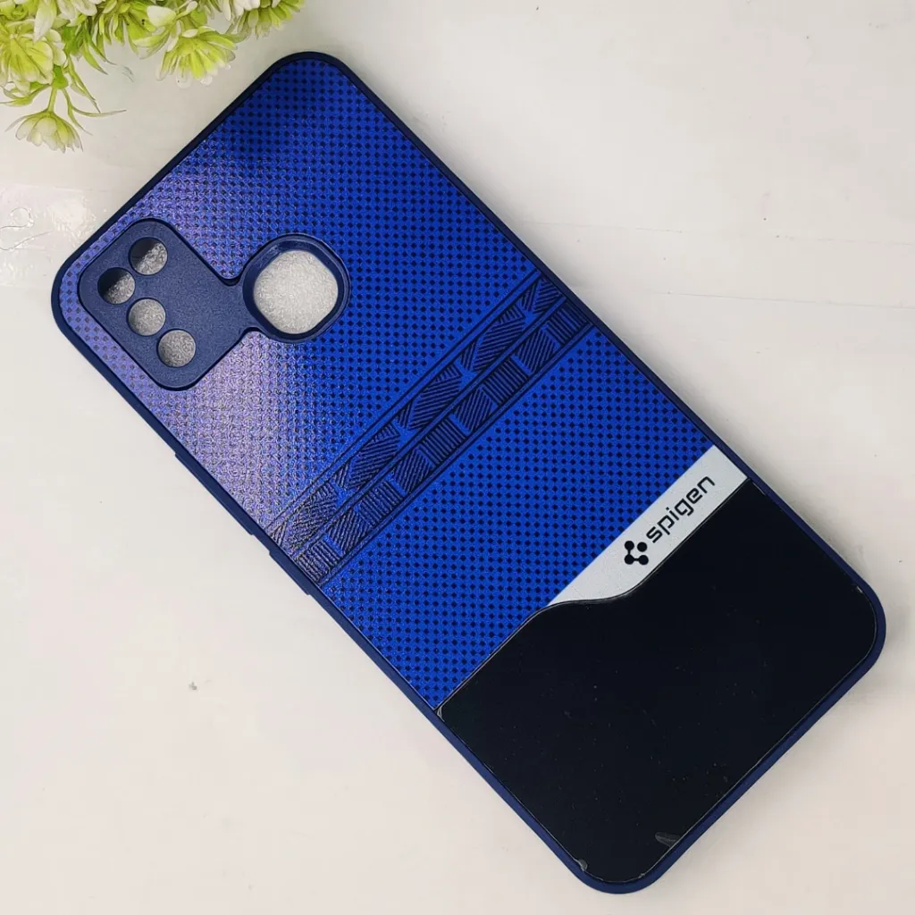 Infinix Hot 10I|Smart 5 Pro Spigen Matte Black Finishing & Carbon Fiber Back Case (Navy Blue)