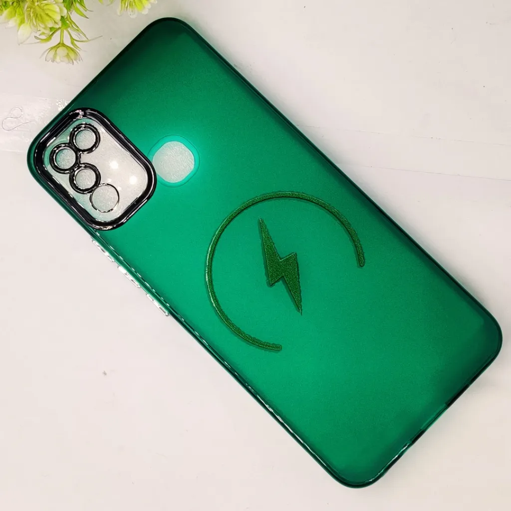 Infinix Hot 10 Play|Hot 11 Play Colour Transparent 3D Magsafe Logo Printed Back Case (Green)