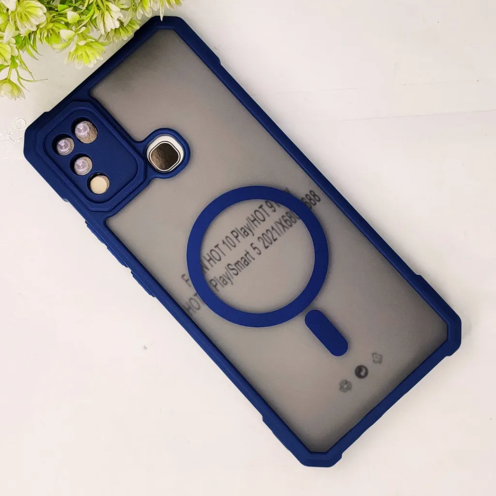 Infinix Hot 10 Play|Hot 11 Play Armour Design Stylish & Durable 3D Matte Case With MagSafe Logo Back Case (Navy Blue)