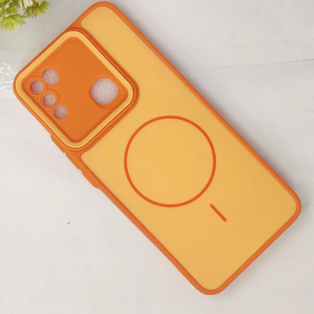 Infinix Hot 10 Play|Hot 11 Play|Hot 9 Play Classic AG Fluid Skin Silicone Magsafe Logo Back Case (Cosmic Orange)