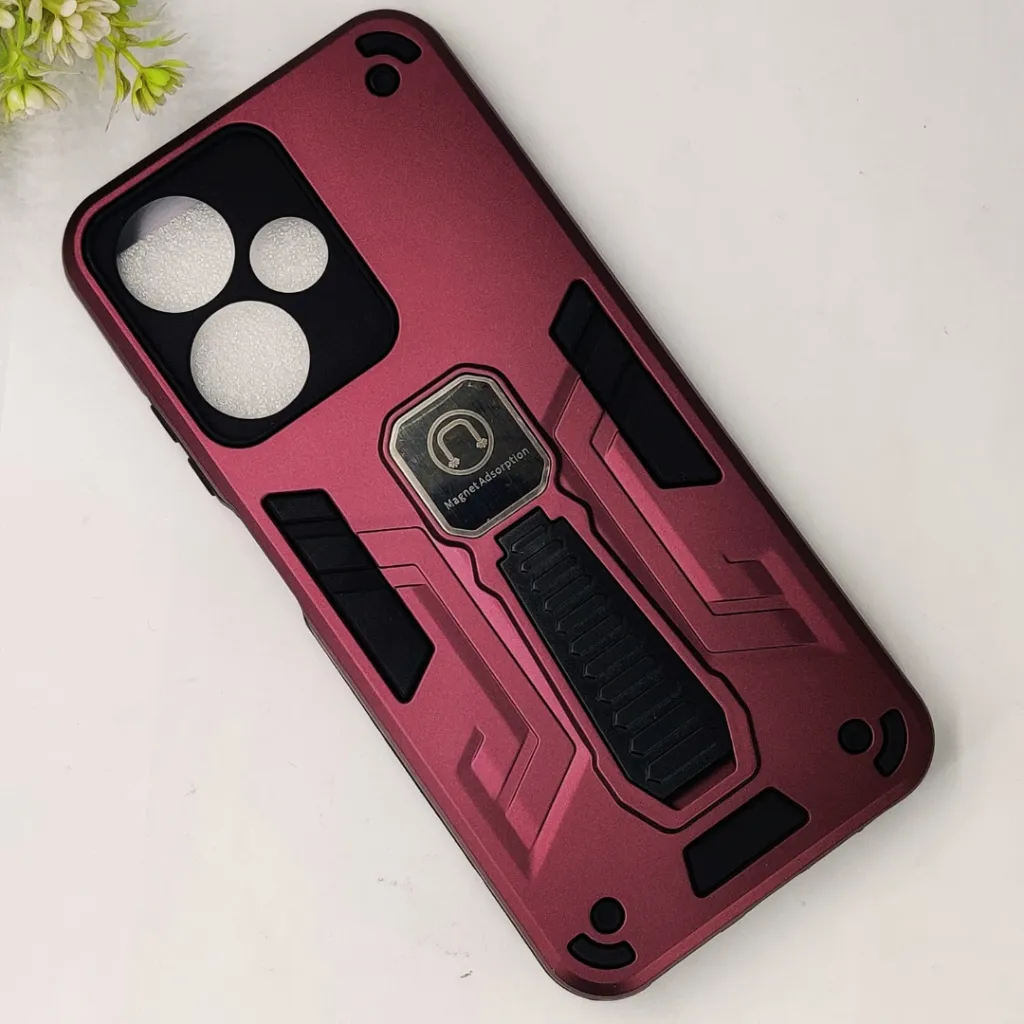 Infinix Hot 30 Play Armour With Back Stand Case (Maroon)