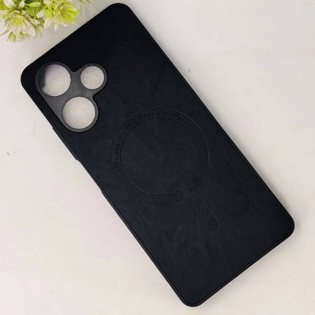 Infinix Hot 30 4G Premium Luxary Leather Magsafe Logo Back Case (Black)